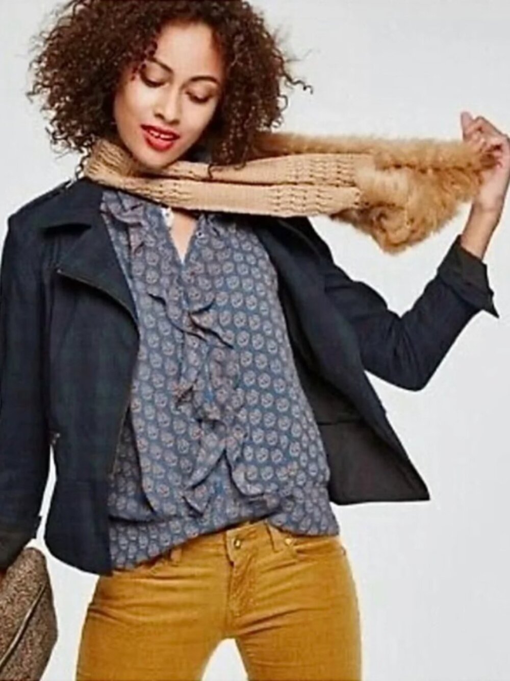 CAbi Medallion Reign Teal Ruffle Blouse M Style #3275